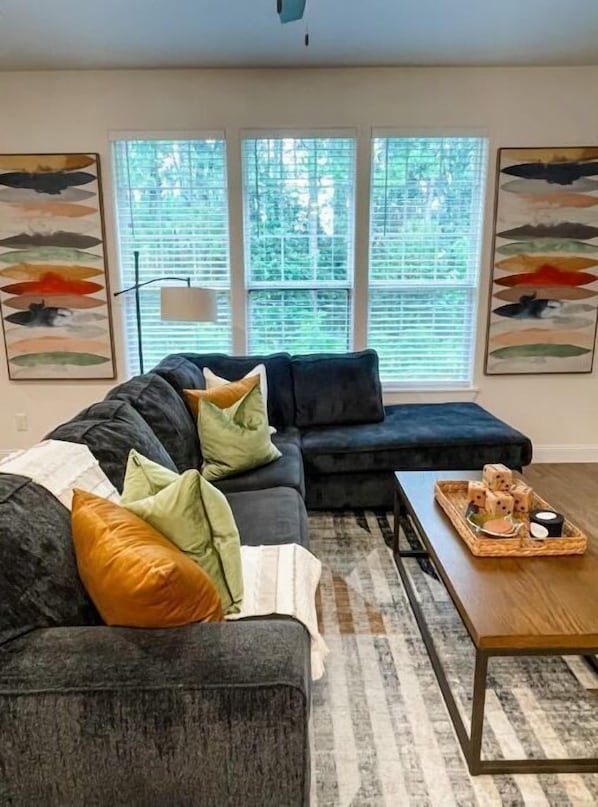 Sofa has a pull out bed with memory foam mattresss for comfort.