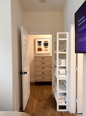 Complete with Chester drawers and fresh clean towels.