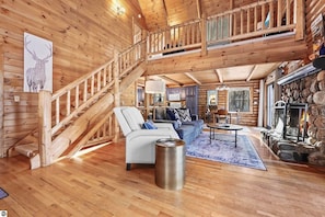OVERVIEW: The very comfy living room with a huge wood fireplace!