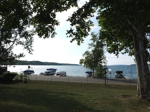 OVERVIEW: The large yard with Crystal Lake in the background.