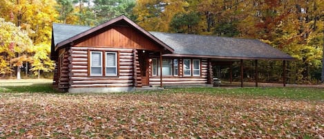 OVERALL:  The front of the cabin in the Fall.