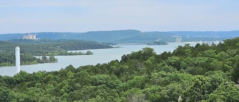 Table Rock Lake view from your private deck. Chateau Hotel, and Table Rock Dam in the distance. Wow.