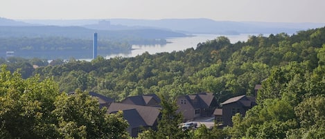 View of Table Rock Lake from your private deck. Table Rock Dam and Chateau Hotel in the distance.