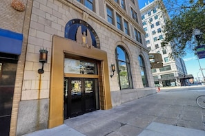 The entrance to the building.