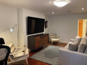 Large TV, fold out sofa