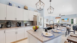 The kitchen has everything needed for the chef in your crew...