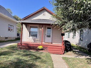 Complimentary parking steps from front door; 3 steps with rail to enter house.