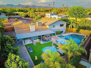 Arial view of this giant corner lot. Privacy is the name of the game here