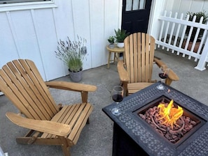 Private patio is a great place to enjoy a beverage and a fire in the evening!