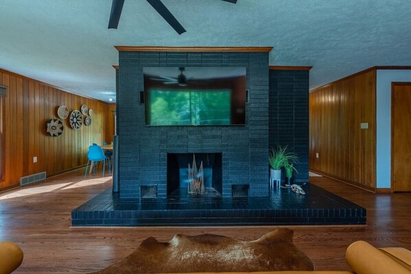 View from the living room couch (fire place non-functional.)