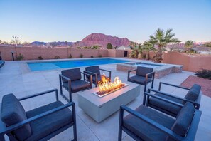 Private poolside fire pit, hot tub, and incredible views await you!