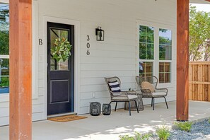 Seating for two on the patio.