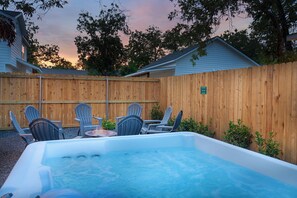 Soak in the relaxing hot tub after a long day.