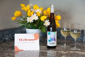 A warm welcome awaits—featuring wine from nearby Seneca Lake wineries.