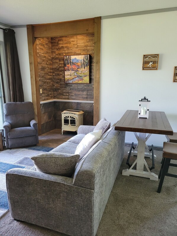 Main living area with gas fireplace/stove