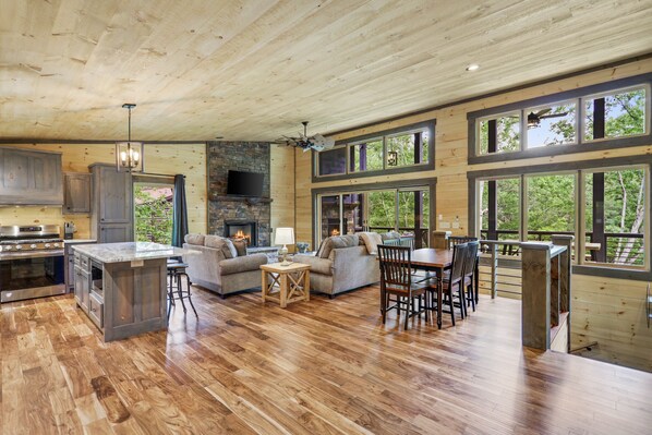 Massive open floor plan for relaxing by the fire 🔥