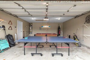 Garage with Ping Pong, Pool Table, Golf Clubs, Punching Bag and Beach Equipment