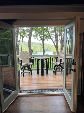 Dine outside & enjoy a beautiful view of Lake Petit! 1/3 outdoor sitting areas.