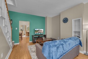 with soft sofa and a TV, it's the perfect place to relax after a day of explorin
