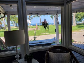 View of park/Lake Erie from sitting area.