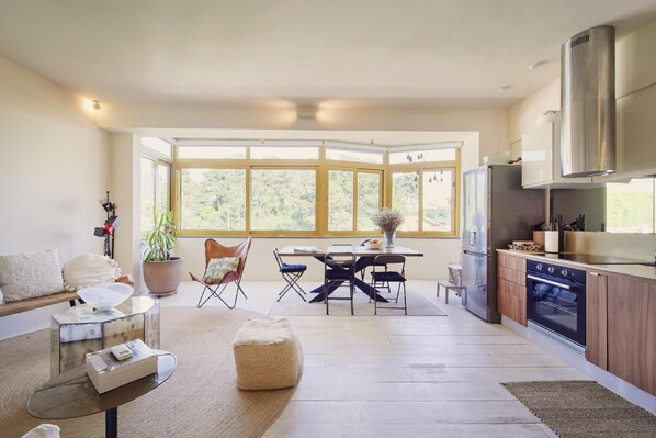 Living room with open kitchen