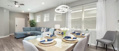 Gorgeous Downstairs Living Area with Dining Table Seating 6