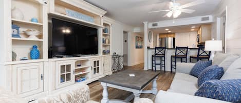 The open floor plan from the kitchen to the living area provides lots of space