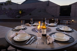 Peaceful outdoor dining at sunset.