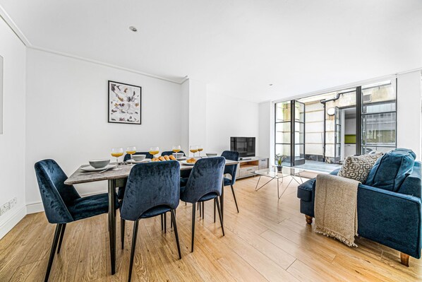 The open-plan living and dining area