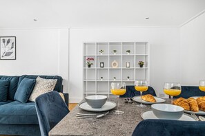 The open-plan living and dining area