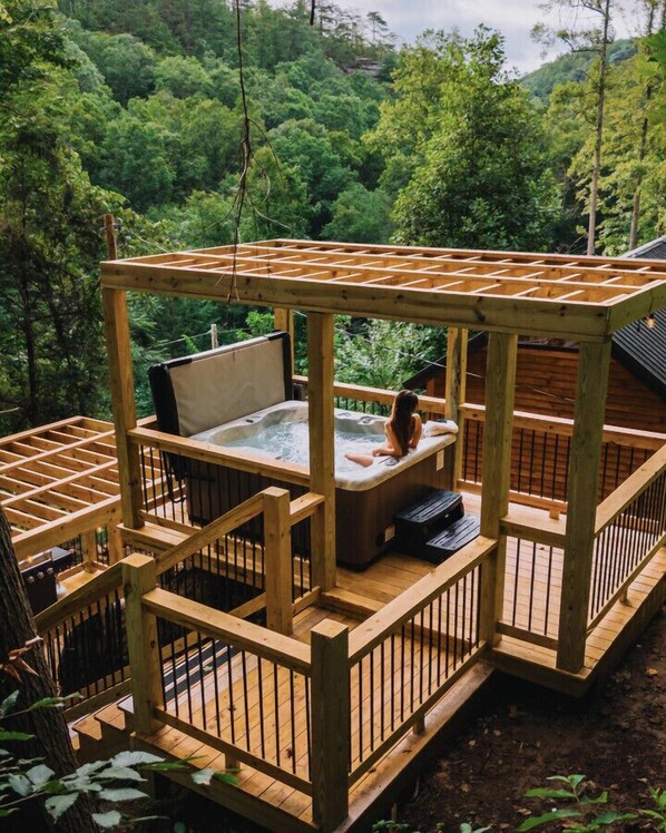 The newest addition to The Stoic - the hot tub on top of the boulder