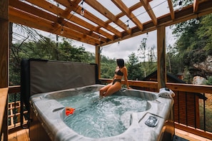 What a view it is from our new hot tub overlooking the valley next to our cabin.