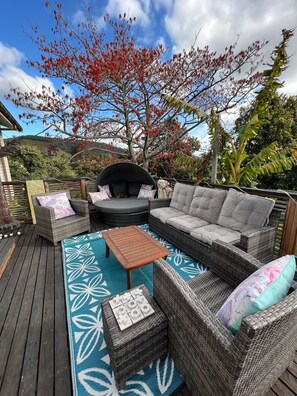 Comfortable outdoor seating on the deck.