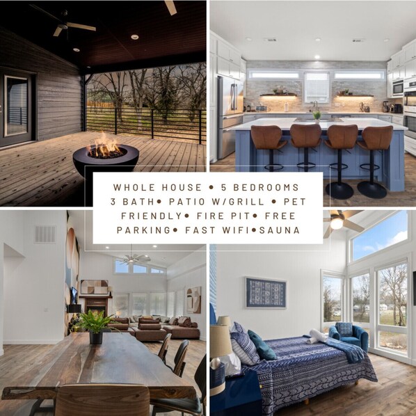 A 5-bedroom, 3-bath home in a scenic neighborhood. Thoughtfully designed interior with spacious rooms. Enjoy the patio with a BBQ grill and a cozy firepit. Perfect for families.