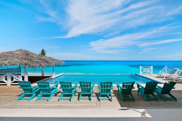 The view overlooking the infinity pool and private beach is a dream.