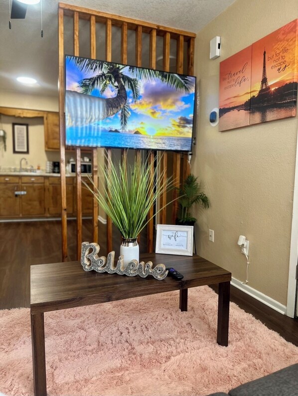 Living room with smart tv to watch your favorite show or movie