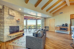 Family Room | Wood-Burning Fireplace | Pet Friendly w/ Fee