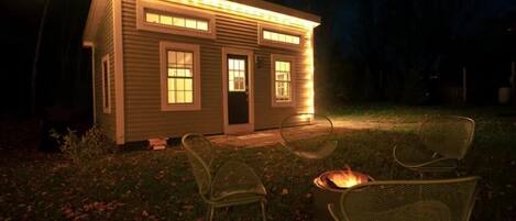 Tiny house at night