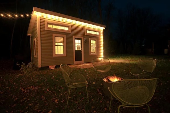 Tiny house at night