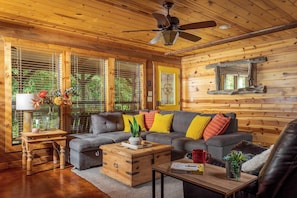 Find your place on the comfy living room sofa.