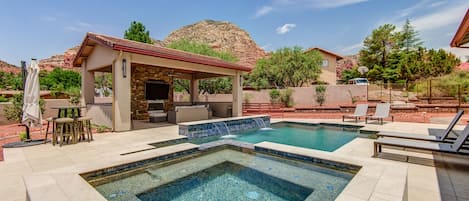 Salt Water Pool and a Very Large Hot Tub