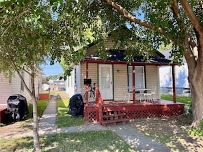 Complimentary parking steps from front door; 3 steps with rail to access house