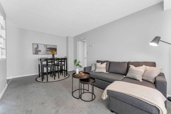 Relax on this queen-size pull-out sofa bed with your family and friends