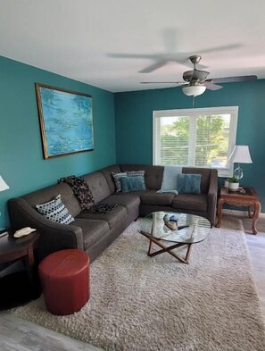 Enjoy curling up on the couch after a long day.