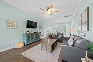 Get everyone together for a family movie night or to play some games in our living room.
