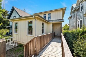 Wheelchair ramp from driveway to enter home's lower level