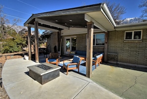 Back patio with BBQ and seating area