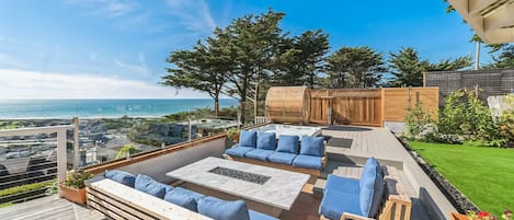 Unobstructed views of the Pacific Ocean from the fireside.