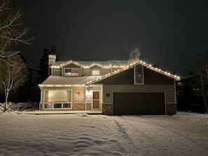 A snowy holiday exterior