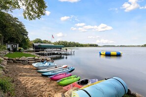 Lake toys!  20' water trampoline, paddle boards, kayaks, lily pad, pedal boat